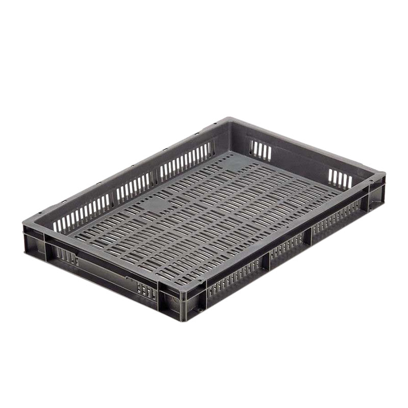 Stacking Euro Container with ventilated sides & base - Grey 12L - 75 x 600 x 400mm - pack of 5