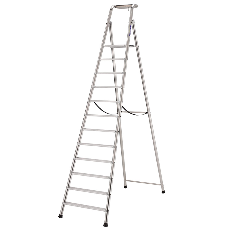Heavy-Duty 12-Tread Aluminium Step Ladder - 2850mm Platform Height - EN131 Compliant & GS Approved