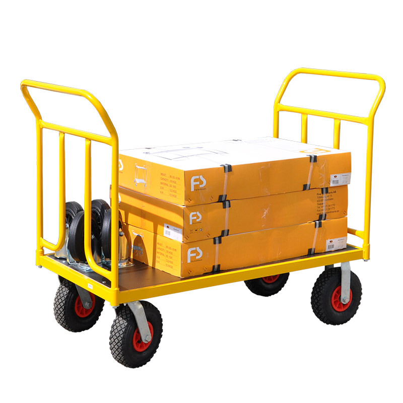 Double-ended heavy duty platform trolley with pneumatic wheels