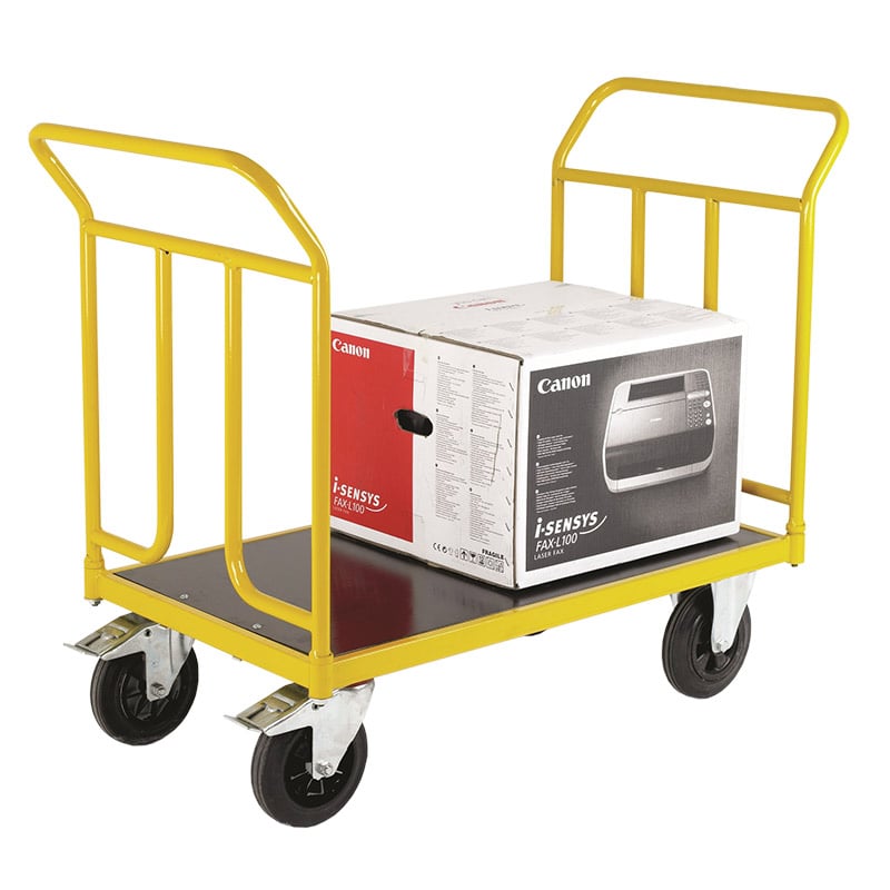 Double-ended heavy duty platform trolley with rubber wheels