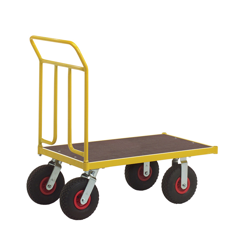Single ended heavy duty platform trolley with pneumatic wheels