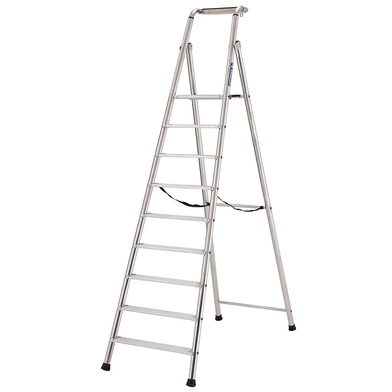 Heavy-Duty 9-Tread Aluminium Step Ladder - 2140mm Platform Height - EN131 Compliant & GS Approved