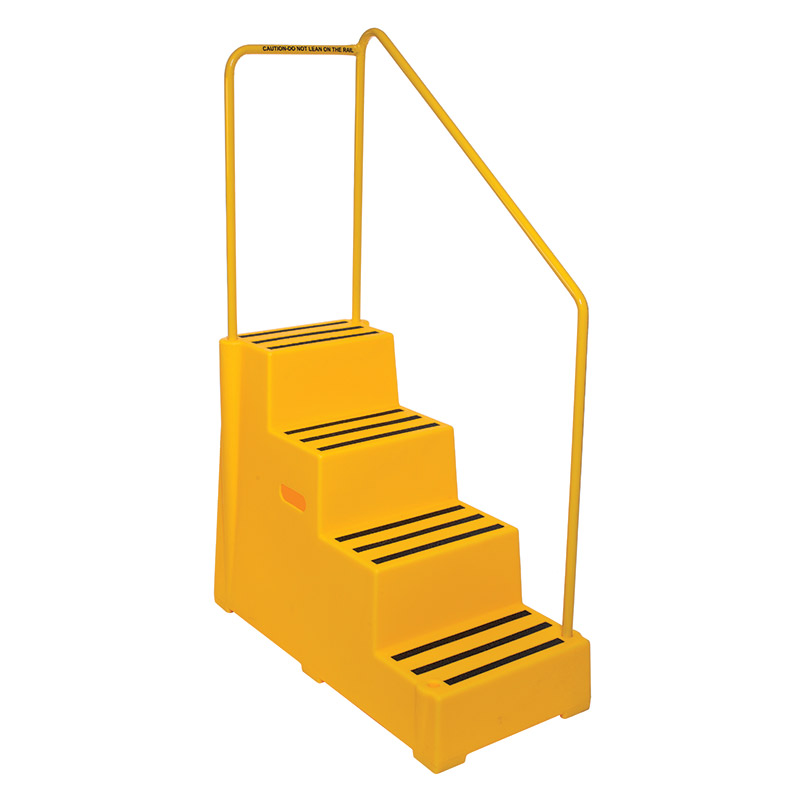 Heavy-Duty Moulded Plastic Steps with Yellow Metal Handrail - 4 treads - 820mm high - 260kg Capacity
