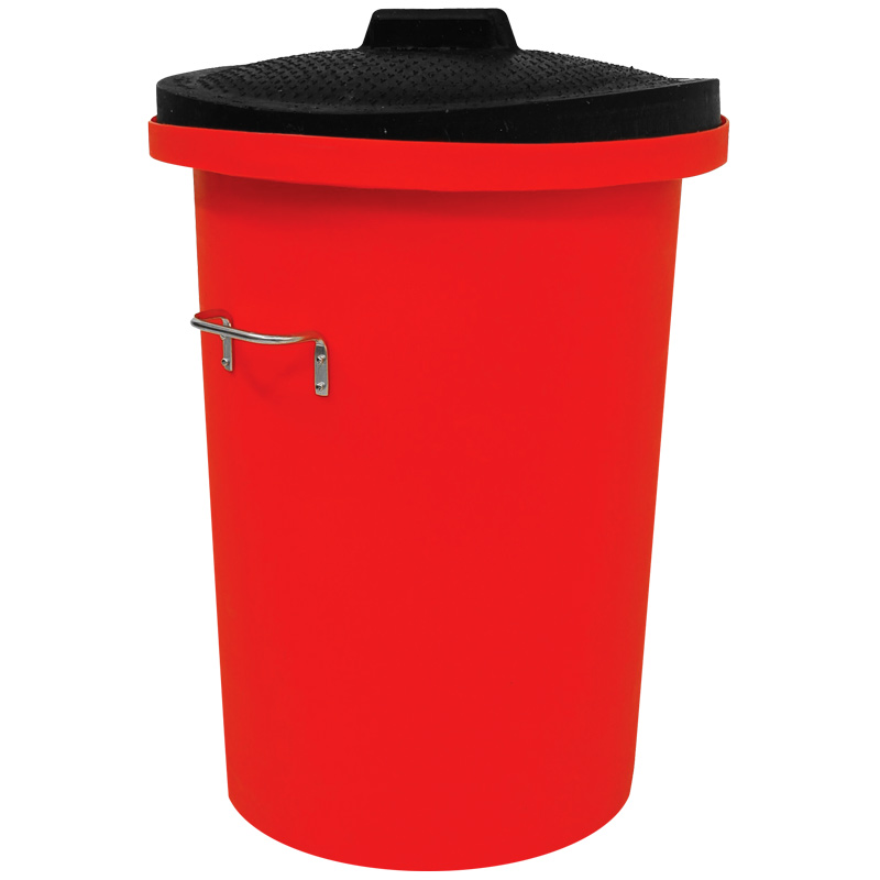 96L Heavy-Duty Red Dustbin with Black Rubber Lid