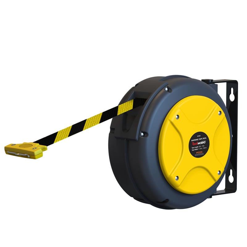 Heavy-Duty Retractable Safety Barrier Reel, Yellow & Black - 16m long 