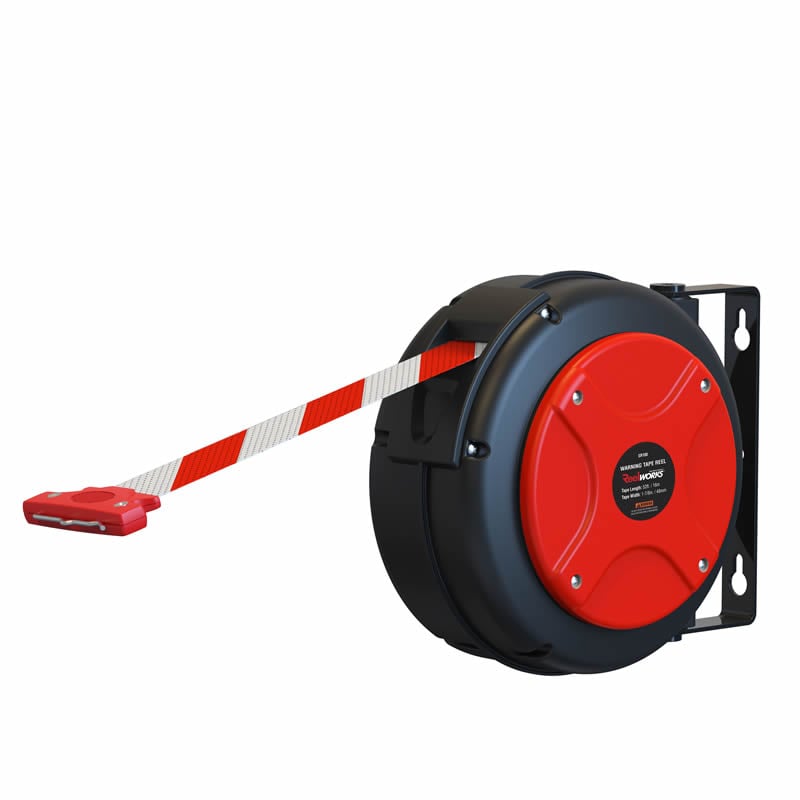 HeavyDuty Retractable Safety Barrier Reel, Red & White - 16m long 