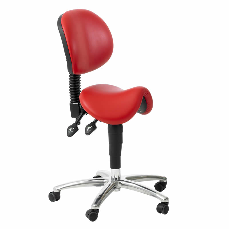 Height Adjustable Saddle Stool with back rest and seat tilt - upholstered