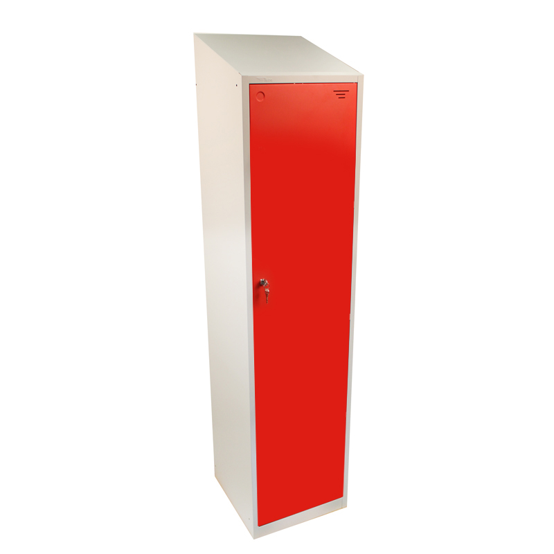 Single Door Hero Metal Locker with Sloping Top, Red Doors, 1950H x 300W x 300D