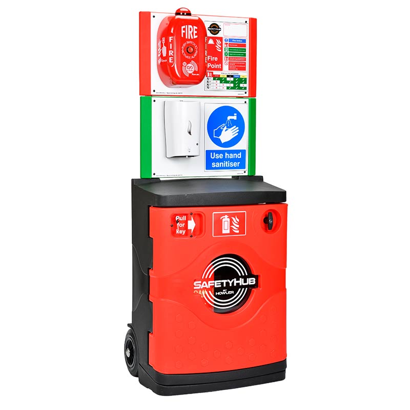 SafetyHub Mobile Fire Post with Fire Extinguisher Cabinet | ESE Direct