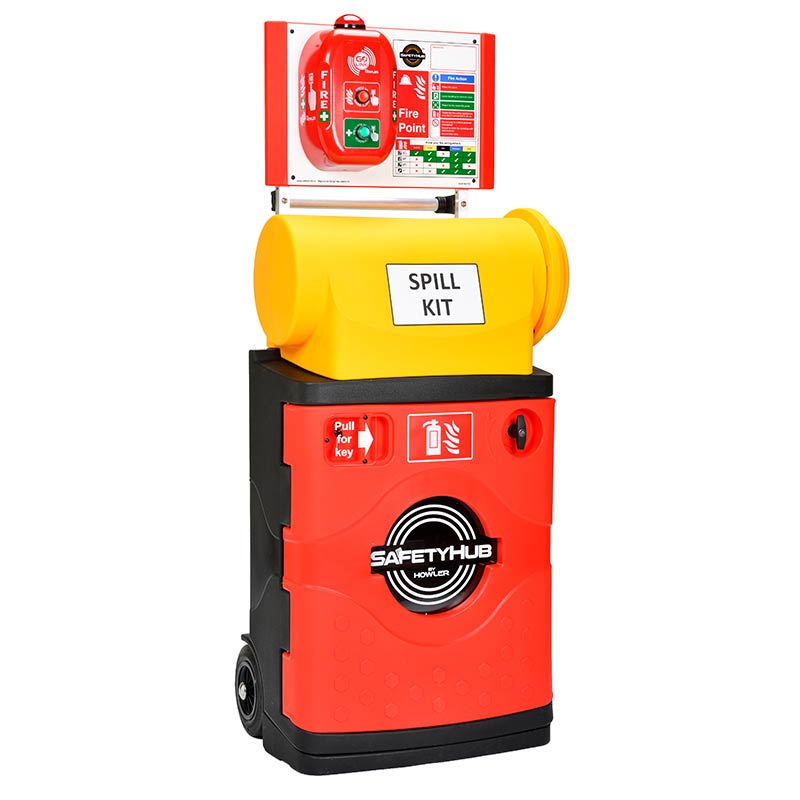 SafetyHub Fire Post Lockable Cabinet, Spill Canister and Red Fire Action Notice