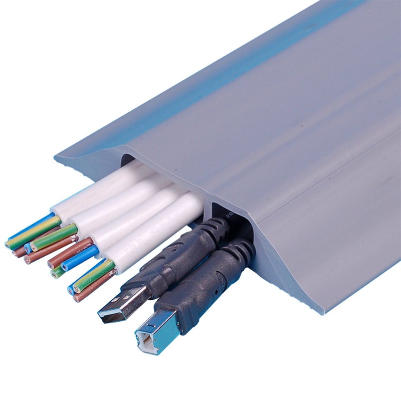 Indoor Cable Cover - Grey- 2 Holes, 12 x 32mm & 12 x 16mm - Overall Dimensions: 20 x 110 x 9000mm (H x W x L)