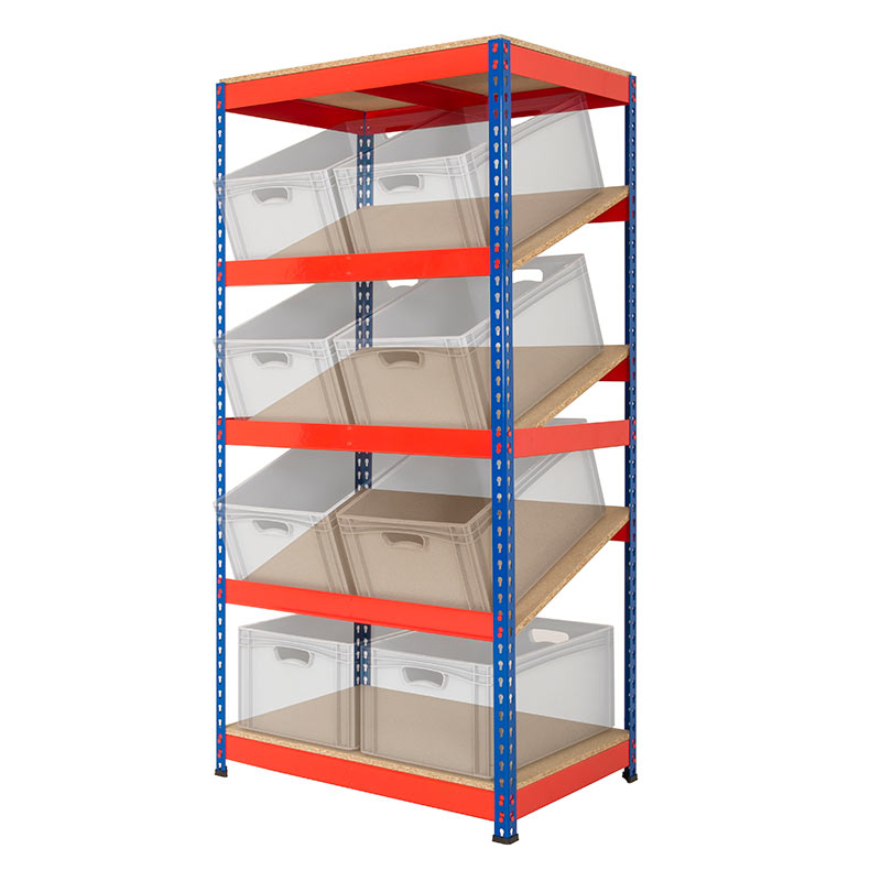 Rivet Racking Kanban Shelving 3 Shelves no bins, Blue Uprights & Orange Shelves
