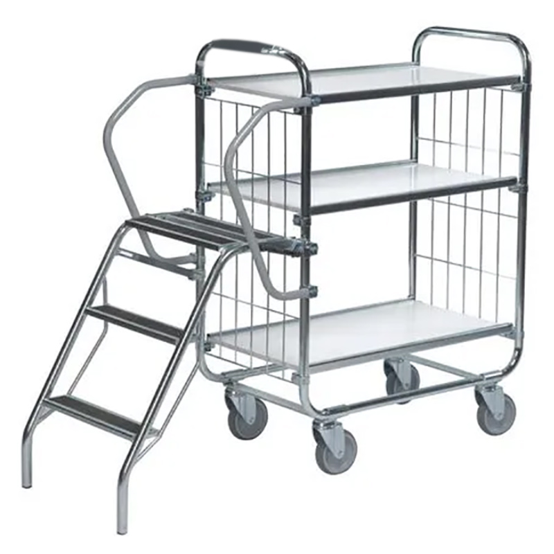 Kongamek Order Picking Picking Trolley with Fold Down Steps - 3 shelves 