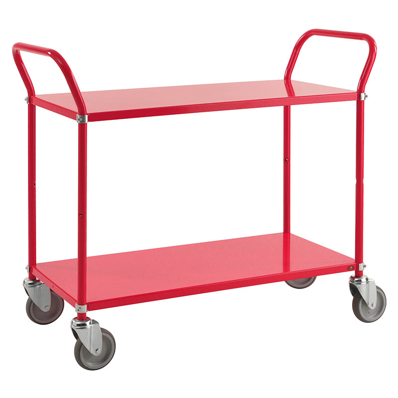 Two Tier Steel Shelf Trolley - Red