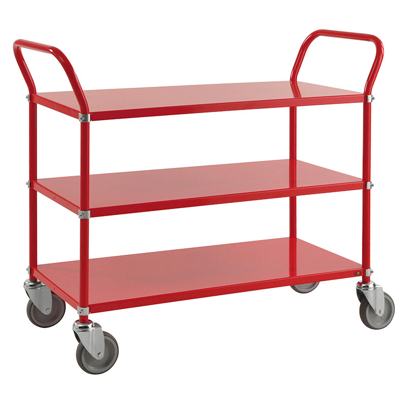 Three Tier Steel Shelf Trolley - Red