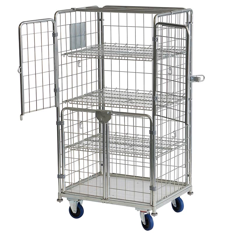 Order Picking Roll Palllet Cage with 3 Integral Folding Shelves - 500kg Capacity