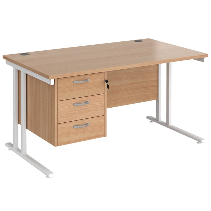 Maestro 25 Desk with Three Drawer Pedestal - 725 x 1400 x 800mm