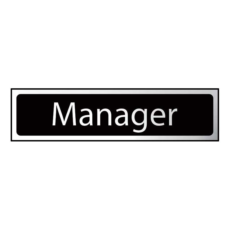Manager Sign - Poilished Chrome & Black Effect Laminate with Self-Adhesive Backing - 50 x 200mm