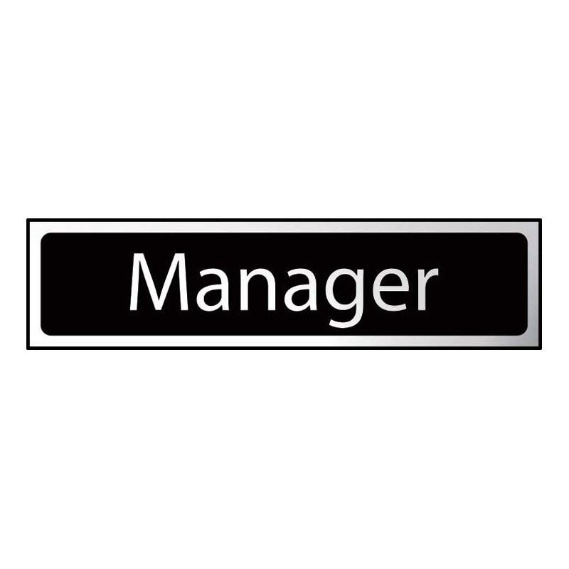 Manager Sign - Poilished Chrome & Black Effect Laminate with Self-Adhesive Backing - 50 x 200mm