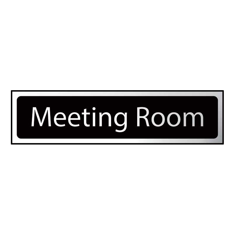 Meeting Room Sign - Polished Chrome & Black Effect Laminate with Self-Adhesive Backing -50 x 200mm