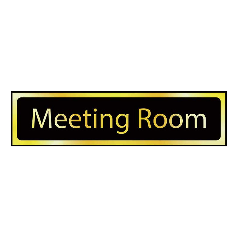 Meeting Room Sign - Polished Gold & Black Effect Laminate with Self-Adhesive Backing - 50 x 200mm