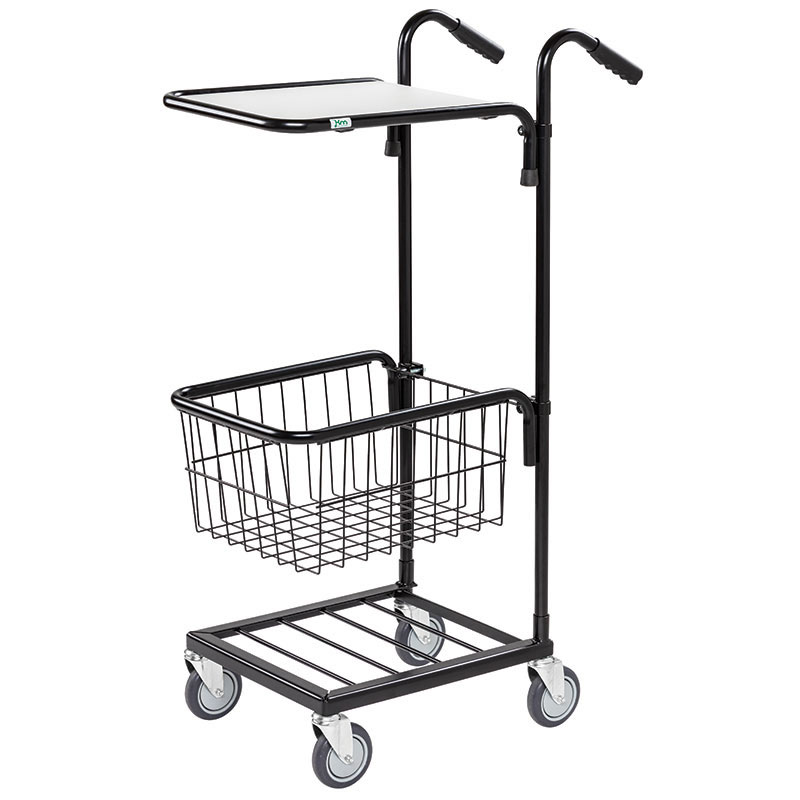 Mini Office Trolley 1 shelf and 1 basket - black- 35kg capacity - 1090 x 355 x 660