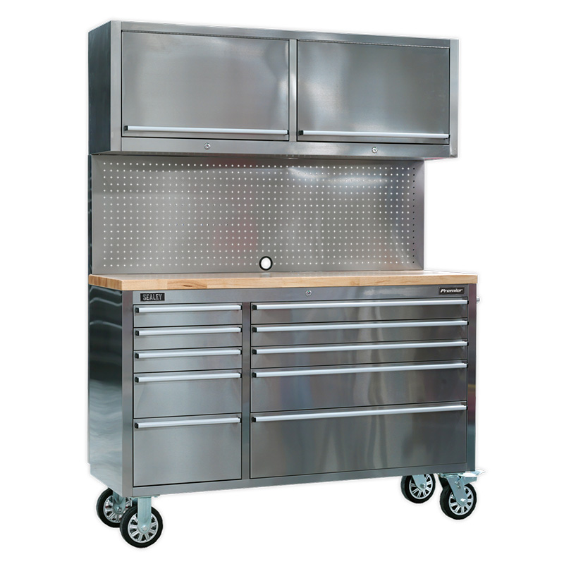 Mobile Stainless Steel Tool Cabinet 10 Drawer with Backboard