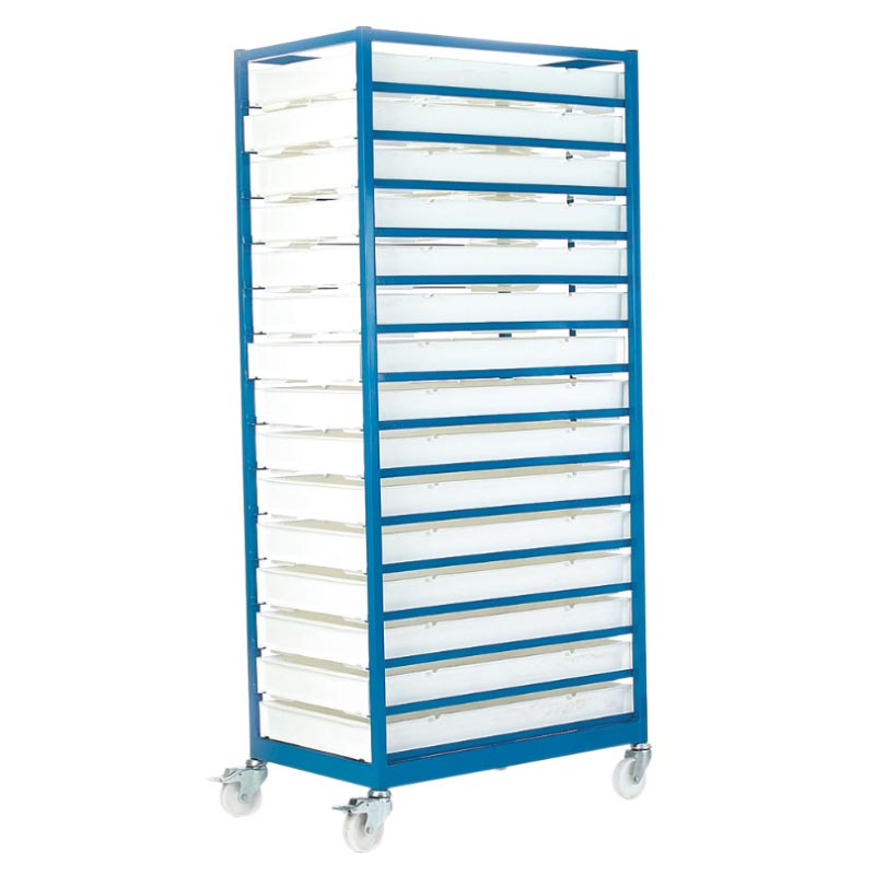 Mobile Tray Rack with 15 Food Grade Trays - Painted - 1740 x 570 x 800mm