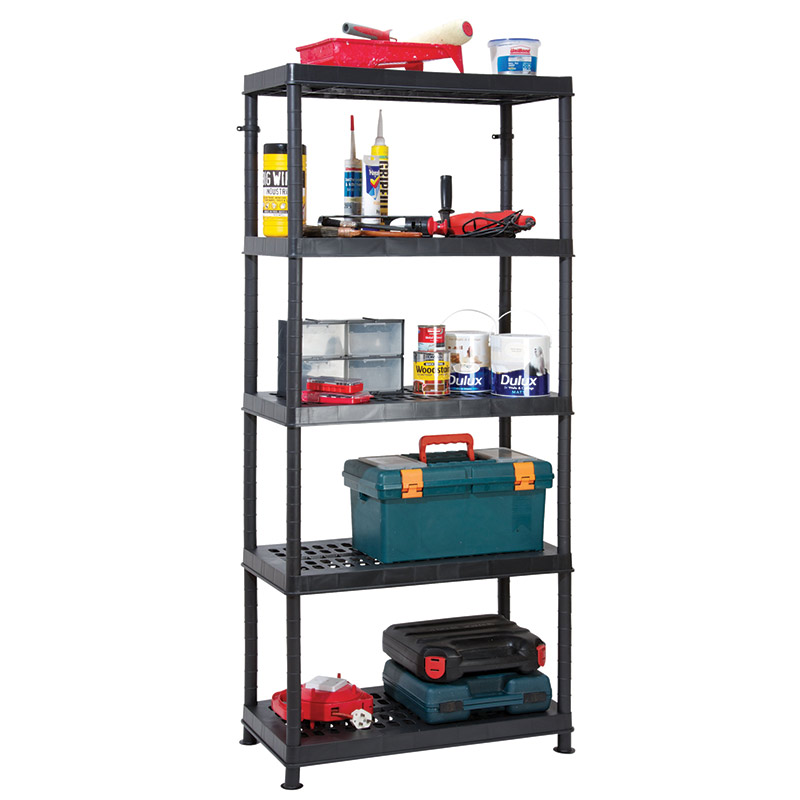 Modular Black Plastic Shelving - 5 Perforated Shelves - 1840 x 800 x 400mm (H x W x D) 