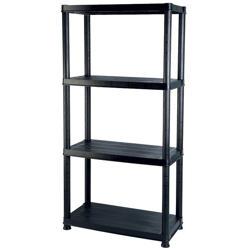 Modular Black Plastic Shelving - 4 Solid Shelves - 1300 x 610 x 300mm (H x W x D) 