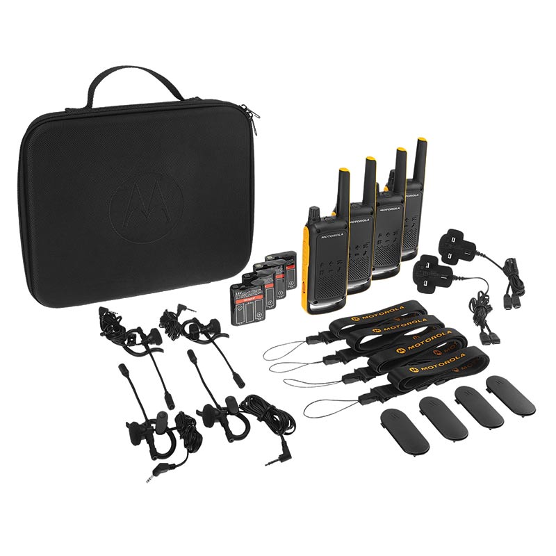 Motorola T82 Extreme Quad Weatherproof 2-way Walkie-Talkies Carry Case, Lanyards & Ear Pieces