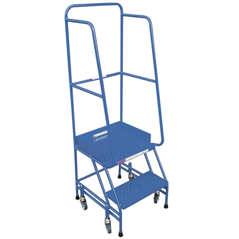 Narrow Aisle Warehouse Platform Steps - Blue - 2 Punched Metal Treads - 500mm Platform Height