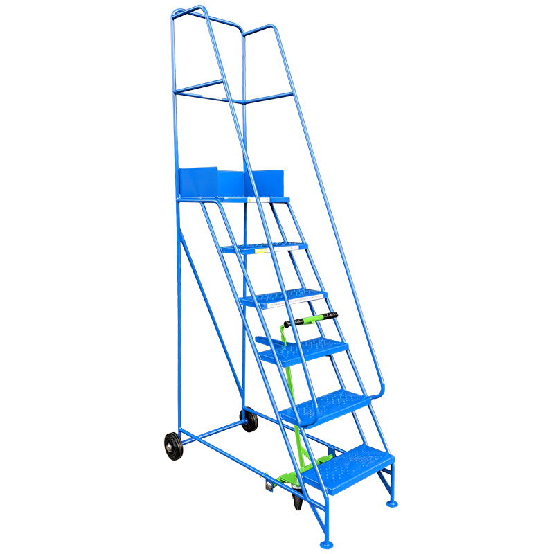 Narrow Aisle Warehouse Platform Steps - Blue - 6 Punched Metal Treads - 1500mm Platform Height