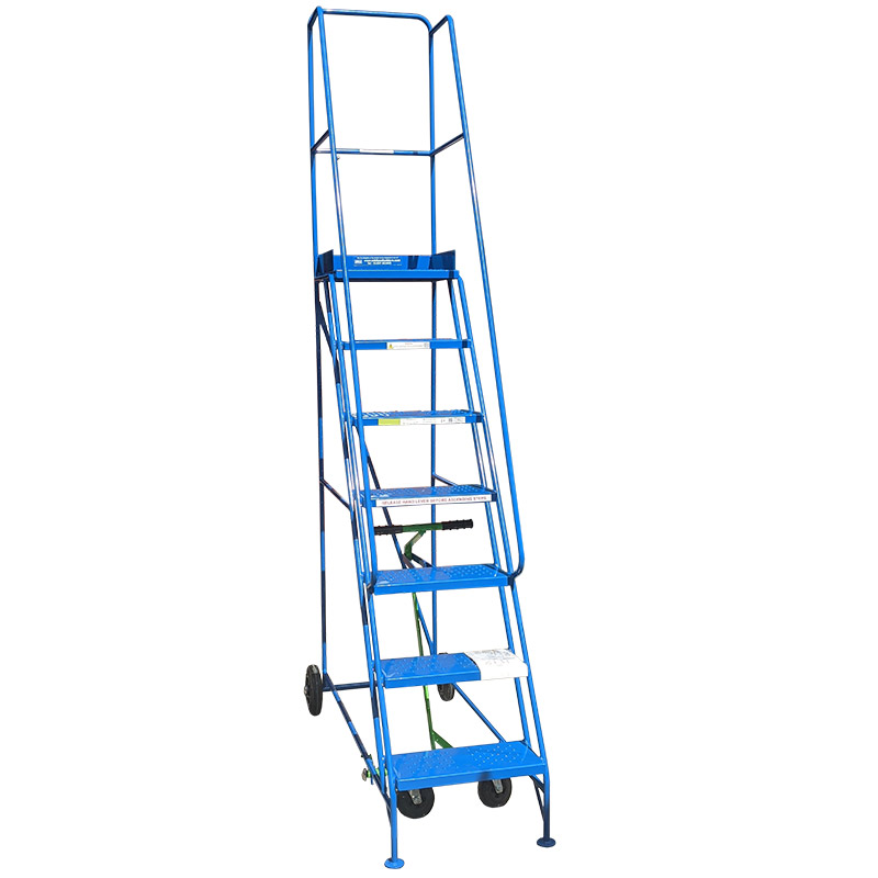 Narrow Aisle Warehouse Platform Steps  - Blue - 7 Punched Metal Treads - 1750mm Platform Height