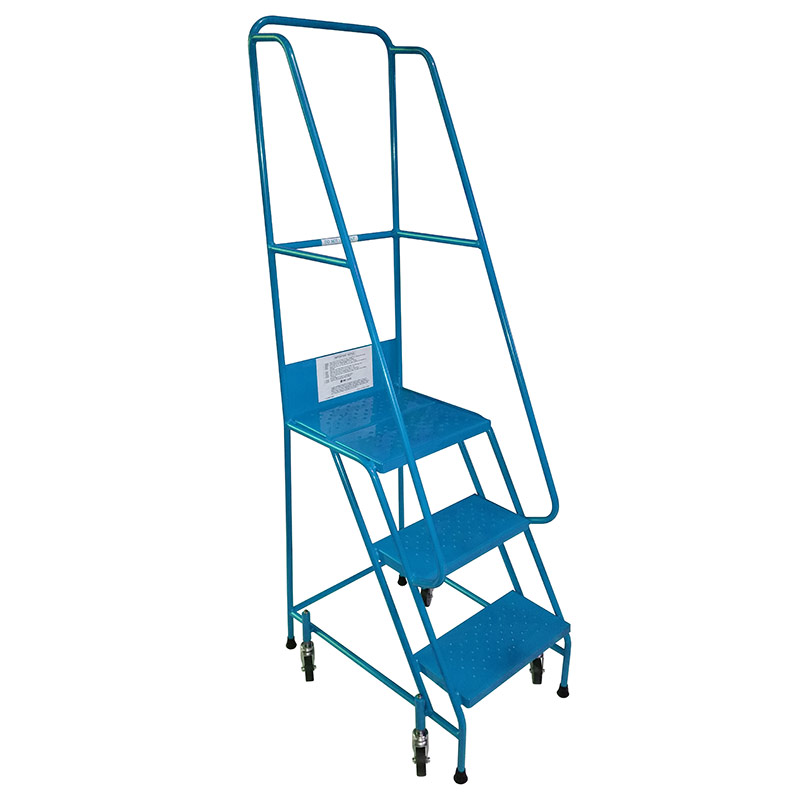 Narrow Aisle Warehouse Platform Steps - Blue - 3 Punched Metal Treads - 750mm Platform Height