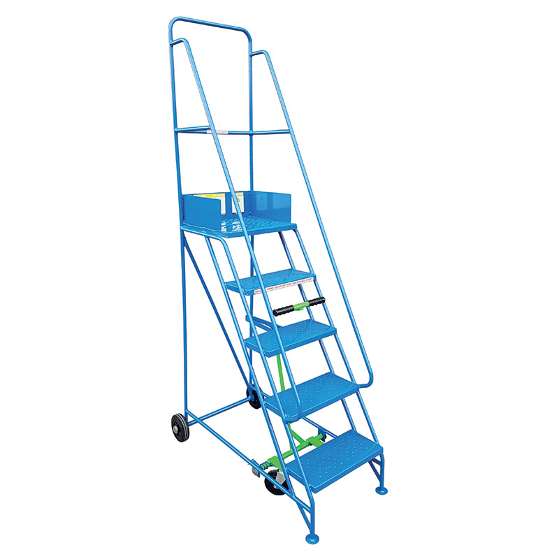 Narrow Aisle Warehouse Platform Steps - Blue - 5 Punched Metal Treads - 1250mm Platform Height