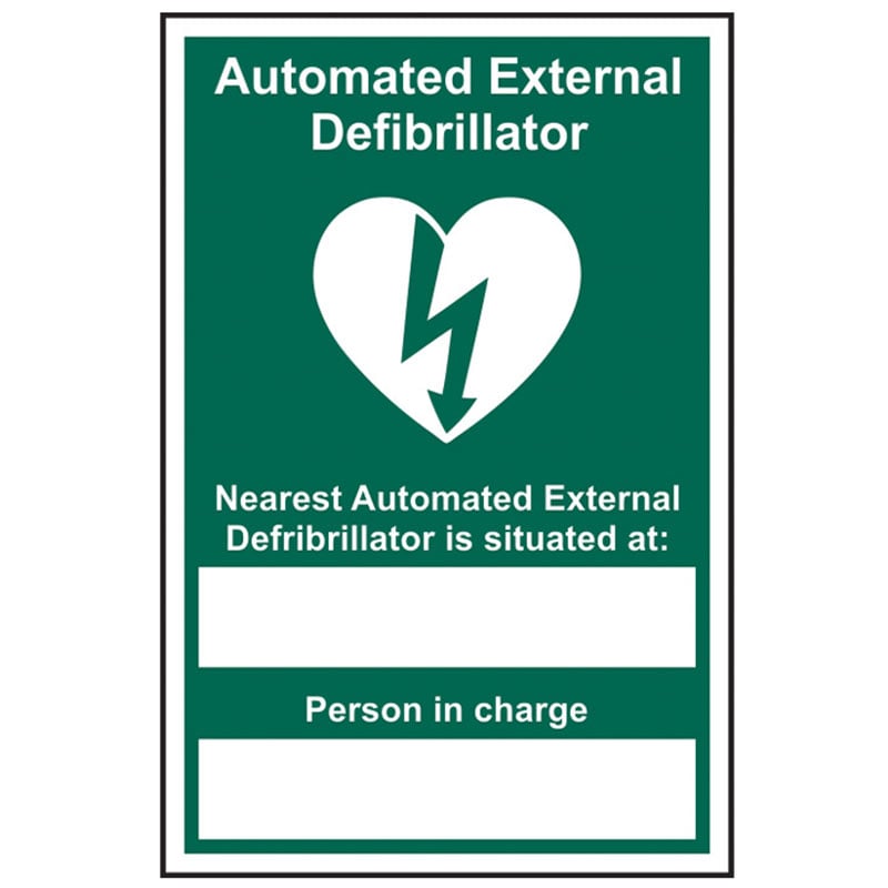 Nearest Automated External Defibrillator Sign - 1mm Rigid PVC Board - 200 x 300mm