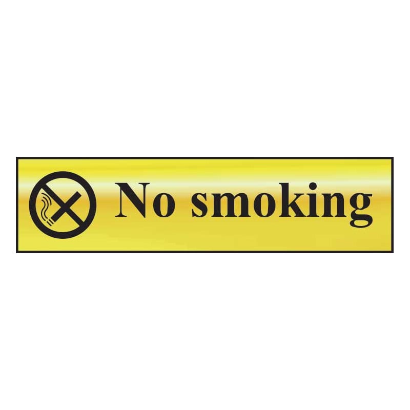 No Smoking Sign - Polished Gold Effect Laminate with Self-Adhesive Backing - 200 x 50mm