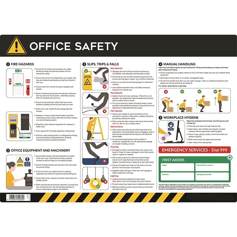 Office Safety Poster - 420 x 594mm - Self-Adhesive Semi-Rigid PVC Board