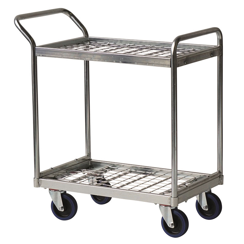 Steel Order Picking Trolley with 2 Mesh Shelves