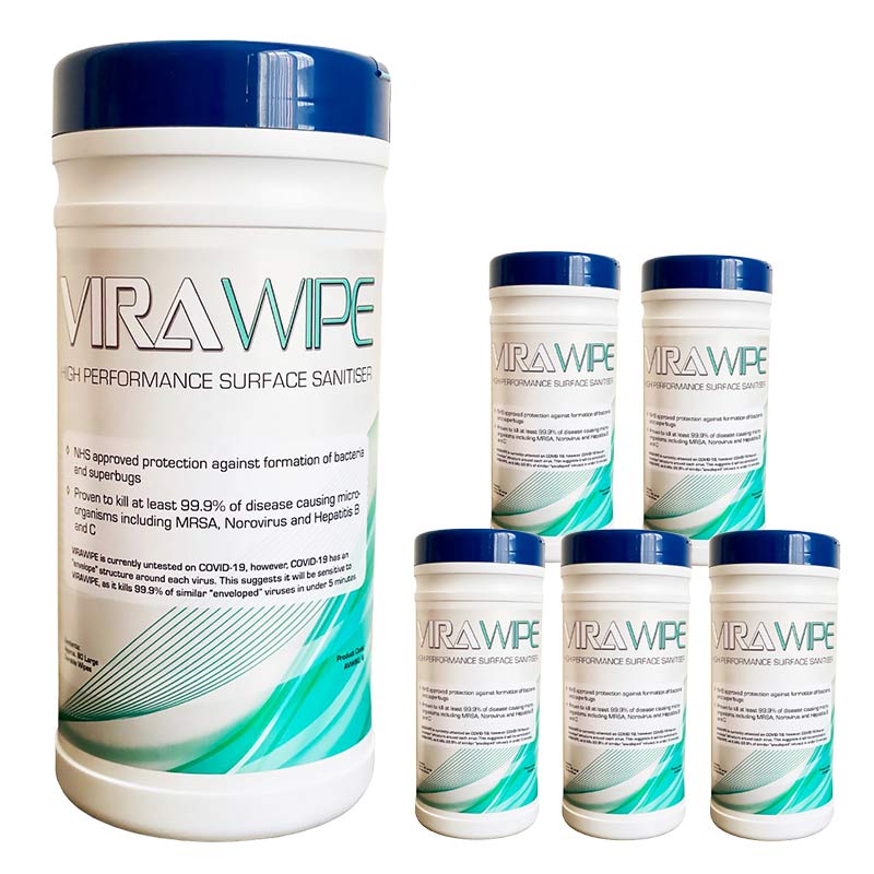 Virawipe High Performance Surface Sanitiser Wipes - 6 Tubs of 80