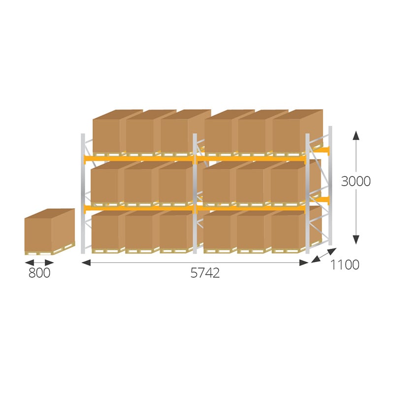 Pallet racking kit for Euro pallets - 3000 x 5742 x 1100mm 