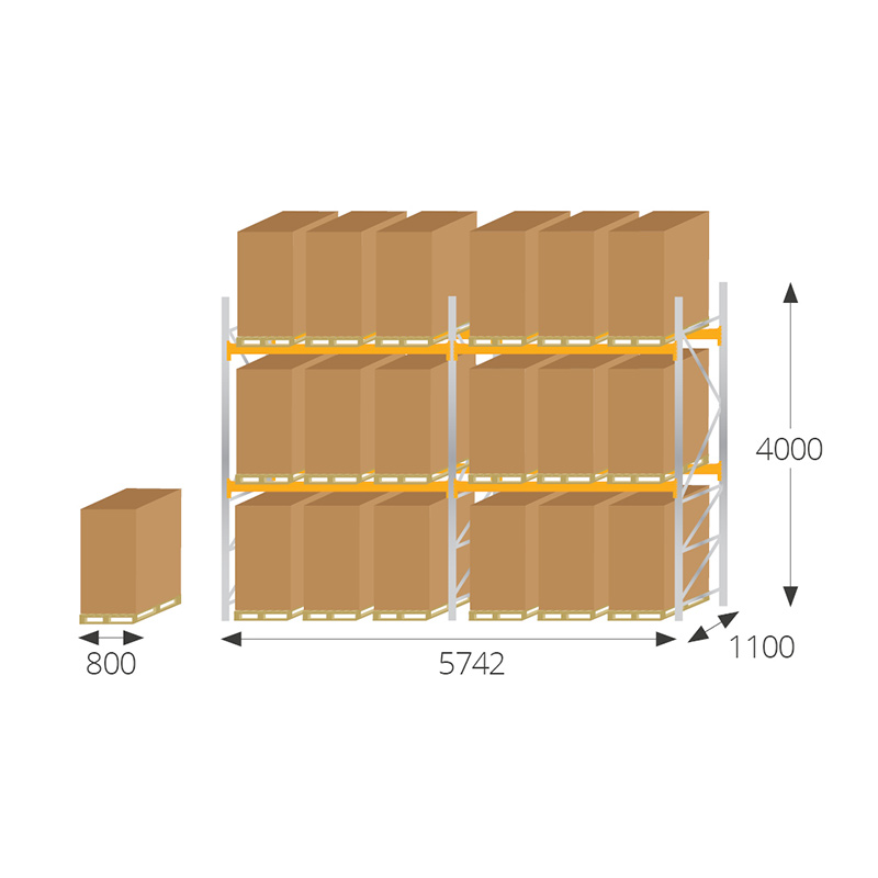 Pallet racking kit for Euro pallets - 4000 x 5742 x 1100mm 