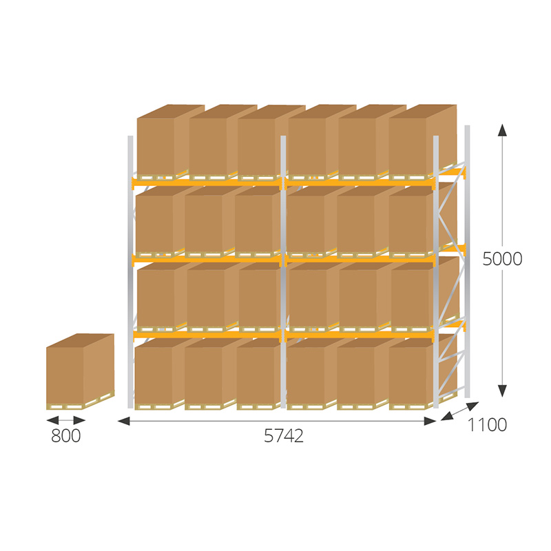 Pallet racking kit for Euro pallets - 5000 x 5742 x 1100mm 