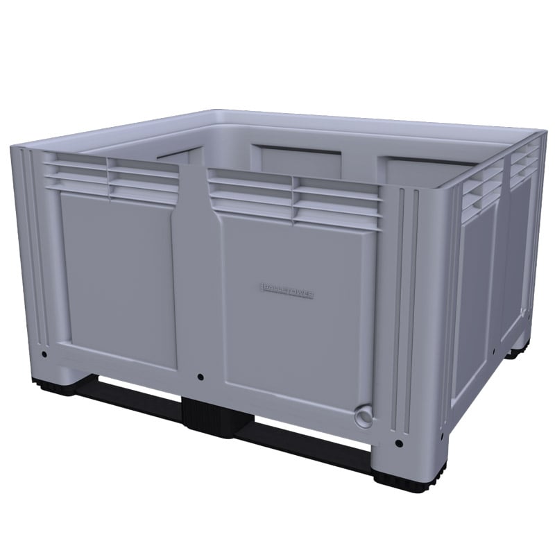 Grey Solid Plastic Box Pallet with 2 Skids - 1000 x 1200 x 770mm