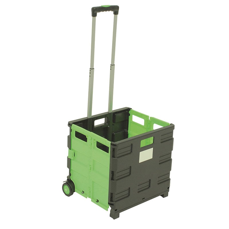 Plastic Folding Box Trolley - Black & Green - without lid - 35kg Capacity