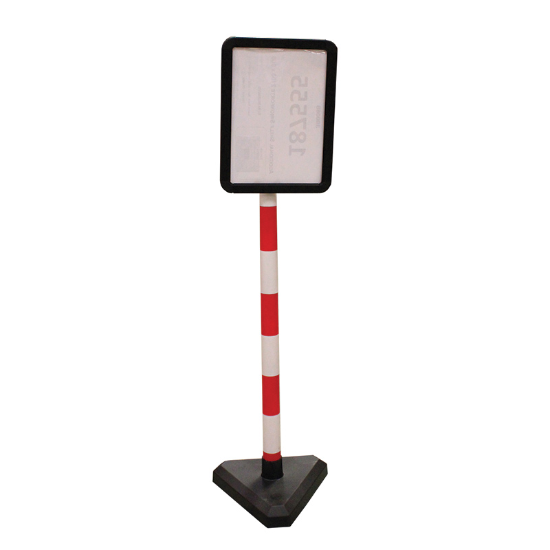 Plastic post with A4 sign holder - triangular concrete base - red & white