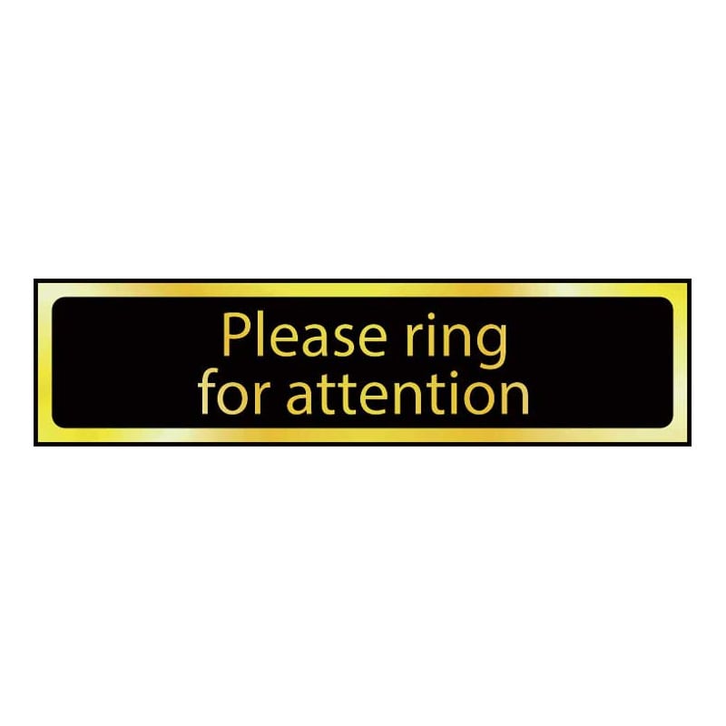 Please Ring For Attention Sign - Polished Gold & Black Self-Adhesive Laminate - 50 x 200mm