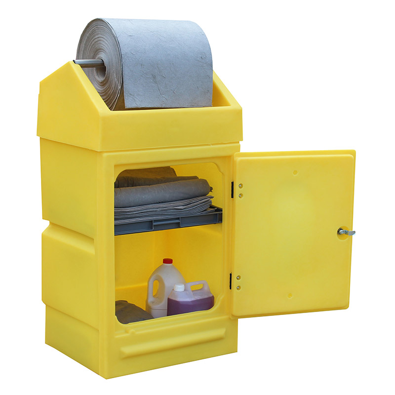 Yellow Polyethylene Lockable Storage Cabinet with Absorbent Roll Dispenser