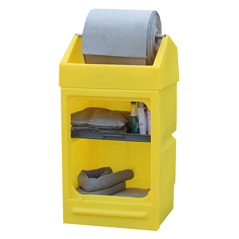 Yellow Polyethylene Open-Front Storage Cabinet with Absorbent Roll Dispenser